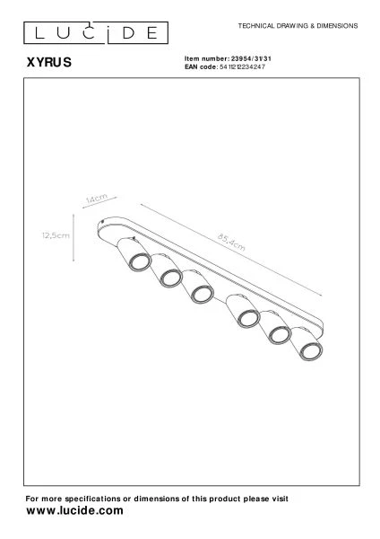 Lucide XYRUS - Deckenstrahler - LED Dim to warm - GU10 - 6x5W 2200K/3000K - Weiß - Technisch
